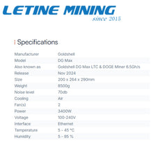 Goldshell DG Max DOGE 6.5G 3400w (Dogecoin) & LTC (Litecoin) mining